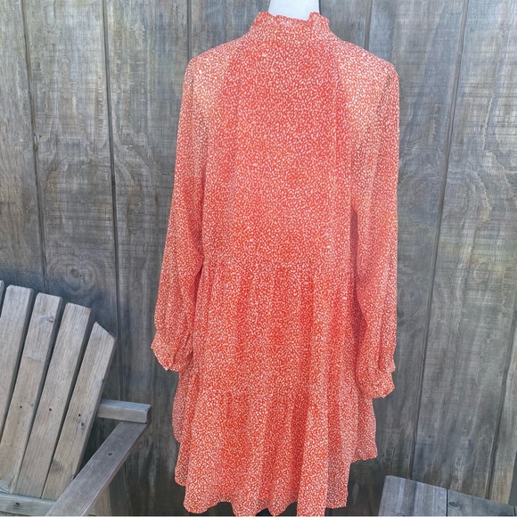New Sam and Jess Ditzy Floral Orange Dress Sheer Long Button Sleeve Lined Dress - Picture 10 of 10